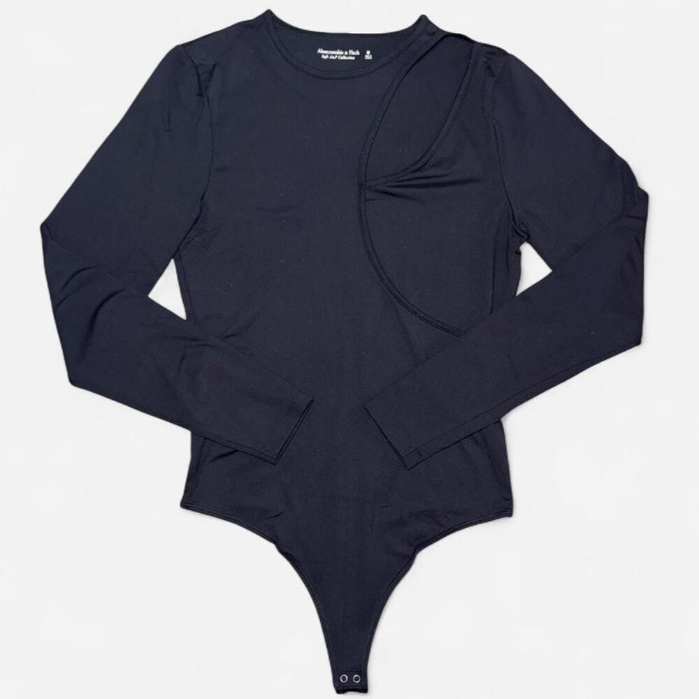 Abercrombie & Fitch Black Long-Sleeve Bodysuit with Shoulder Cut Out